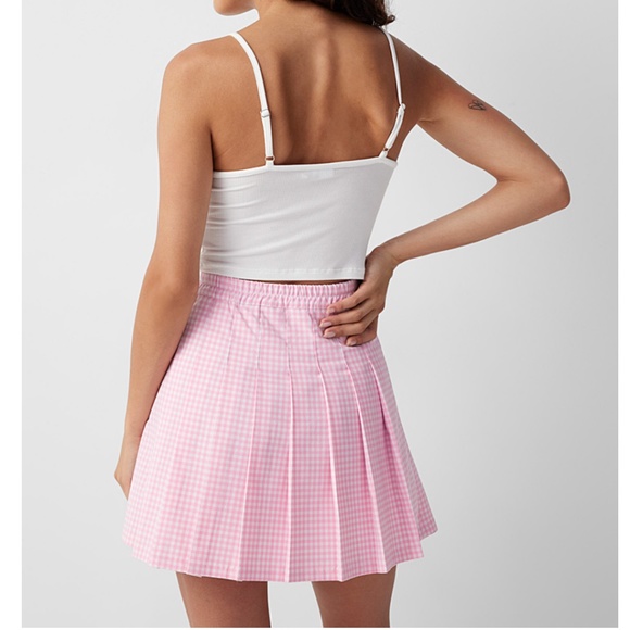 Retro bubblegum pink gingham pleated tennis miniskirt NWT - Picture 2 of 16